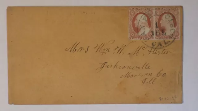 1850s San Francisco California Pair #11 3+3c to McAlister Jacksonville IL Cover