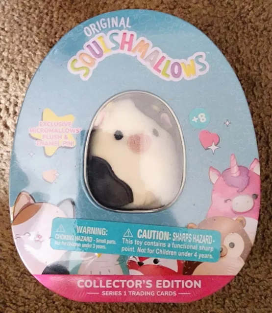 SQUISHMALLOWS MICRO PLUSH Connor Cow Collector's Tin Pin Trading Cards ...