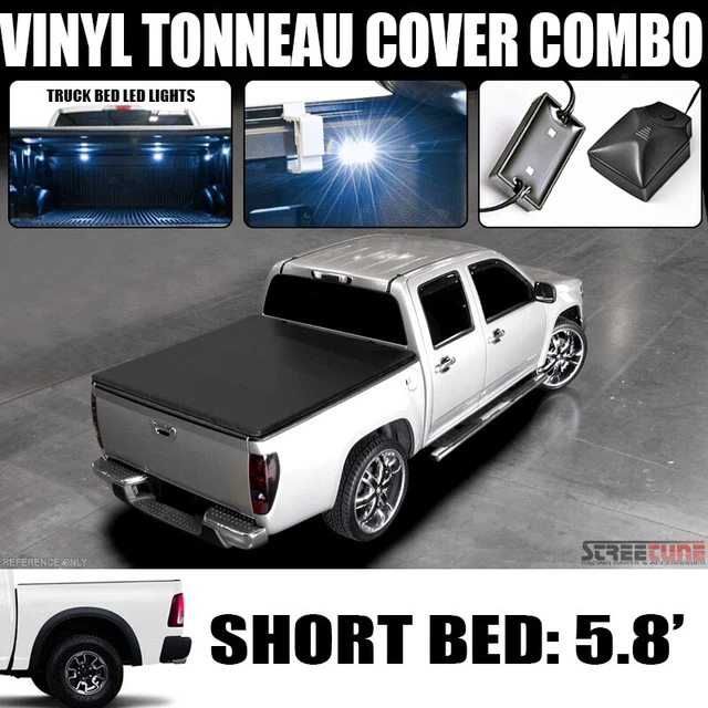For 09-18 Ram 1500 5.7 Ft Short Bed Hidden Snap Tonneau Cover+White LED Lights