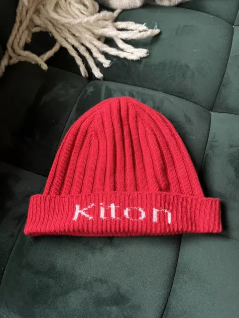 Kiton Red Beanie Hat 100% Cashmere Made In Italy Mens