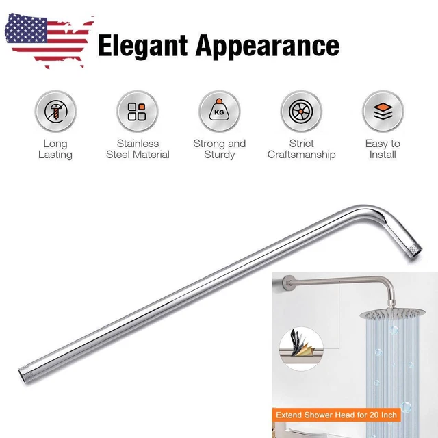 SHOWER HEAD ARM Extension with Flange, 20 inch Wall Mounted Arm