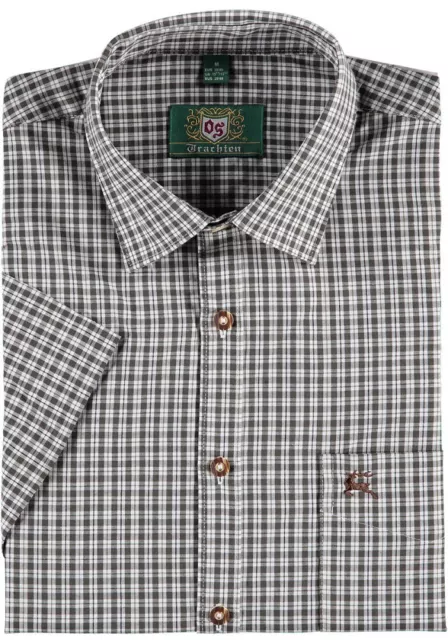 Camicia a maniche corte OS Trachten® con ricamo camicia da caccia uomo a quadretti oliva NUOVA costume tradizionale