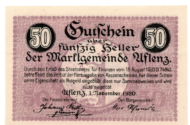 1920 Austria, Notgeld Aflenz, 50 Heller, rue (B240)