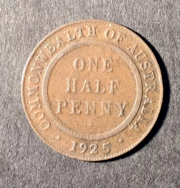 1925 Australian Half Penny (1/2d) Predecimal Coin. KGV x 1 Coin Ungraded