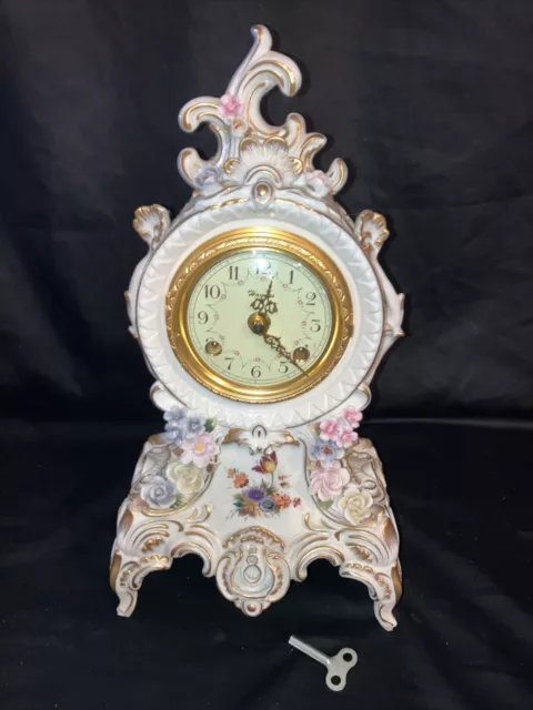 Stunning Antique Dresden Porcelain Clock~WORKS!