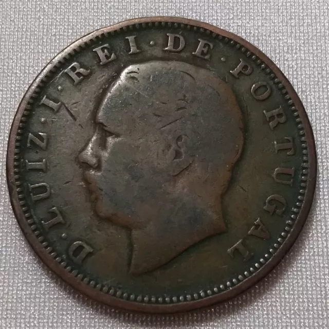 1883 Portugal 20 Reis Bronze Coin - XX - Luiz I