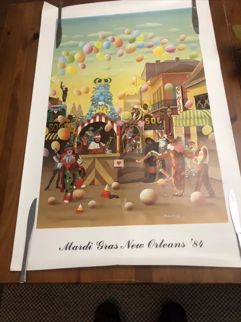 Vintage 1984 Mardi Gras New Orleans Art Poster Mihailo 24 X 36