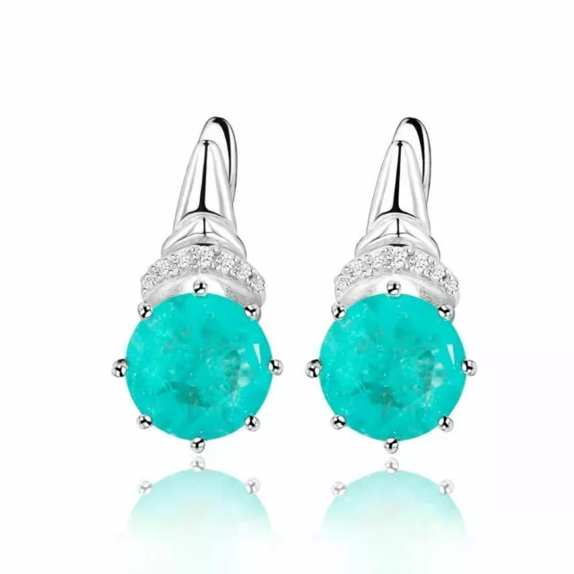 Damen Ohrclips  Paraiba Stein Clip Ohrringe Silber 925 Geschenk für Freundin Neu