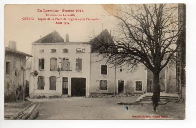 CREVIC Meurthe et moselle CPA 54 place de l'église incendiée en aout 1914