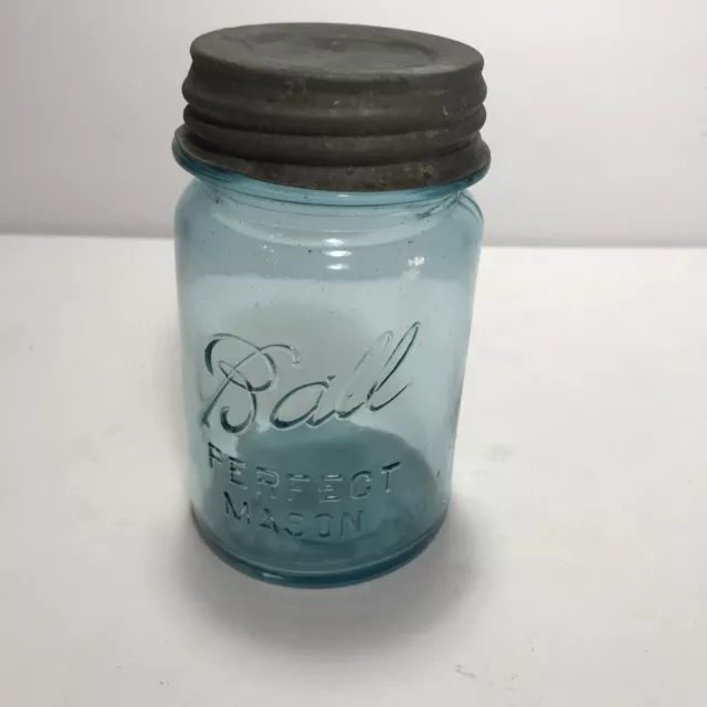 Vintage 1923-1933 BALL PERFECT MASON BLUE PINT Canning Jar-Mold #7 W/Zinc Lid