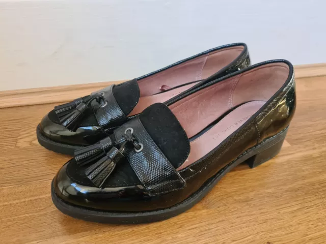 Next Forever Comfort Black Patent Leather Flat Tassle Loafers