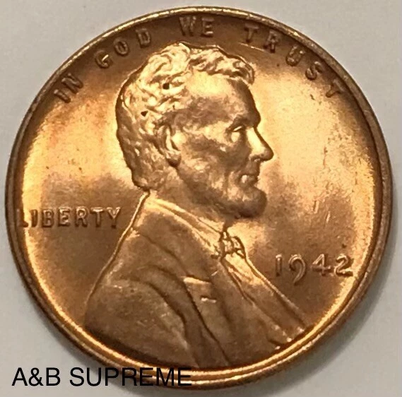 1942 Lincoln Wheat Cent Bronze Penny Gem Bu Uncirculated