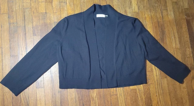 Calvin Klein Cropped Cardigan Black Open Front Knit Sweater Size Large