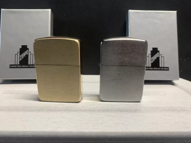 LOT 2SET Zippo 1941 Replica Brushed Brass &Chrome Zippo Lighter, NEW