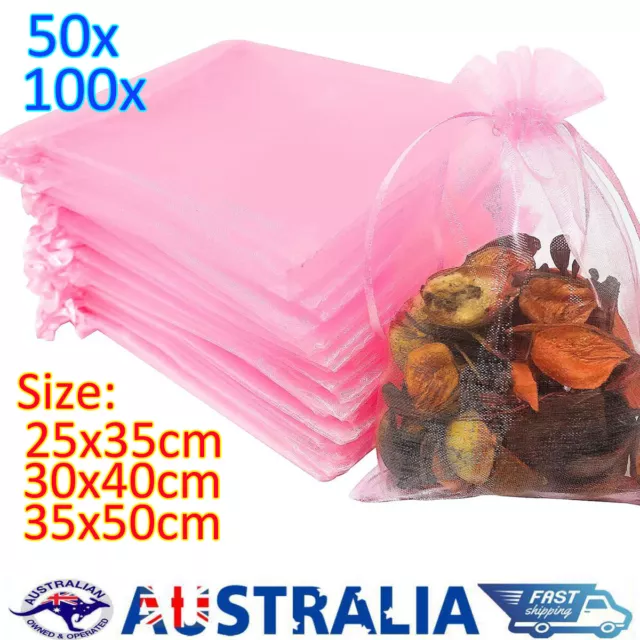 Mesh Organza Gift Bags Drawstring Large Travel Storage Pouch Wedding Party Pink