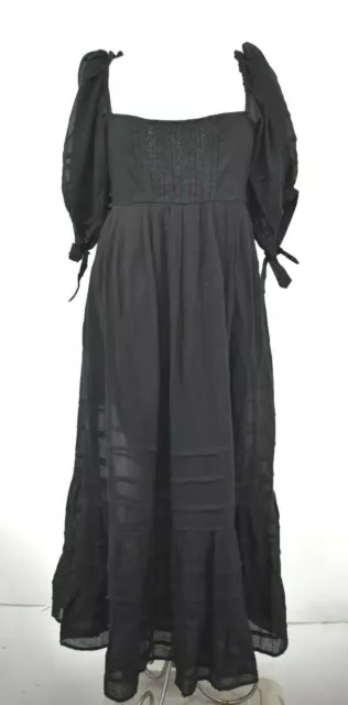 Free People Womens Black Square Neck Ties Back Let's Be Friends Midi Dress L