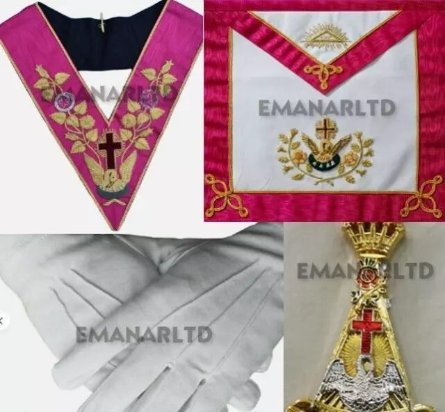 Masonic Regalia ROSE CROIX 18TH DEGREE APRON + COLLAR + GLOVES +JEWEL BRAND NEW