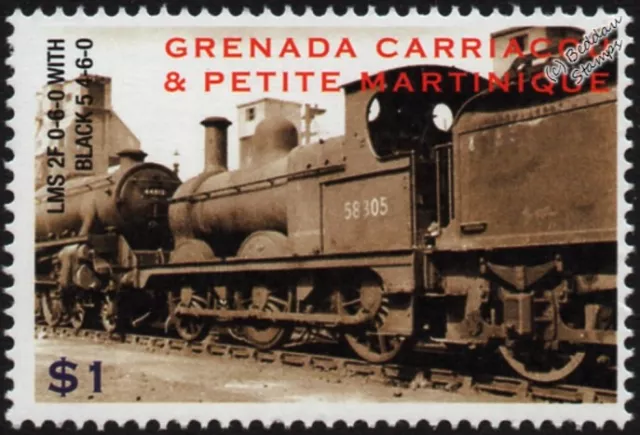 London, Midland & Scottish Railway (LMS) Class 2F 0-6-0 & Black 5 Train Stamp