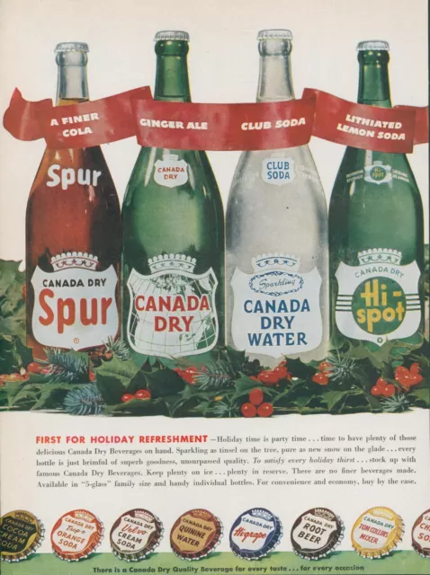 1948 Canada Dry Spur Ginger Ale Club Soda Hi Spot Lemon Bottles Vtg Print Ad C5