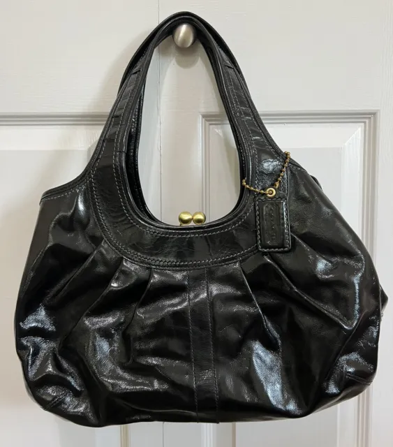 Coach Ergo Black Patent Leather Bag Pleated Kisslock 12520