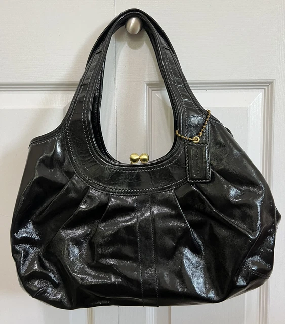 Coach Ergo Black Patent Leather Bag Pleated Kisslock 12520