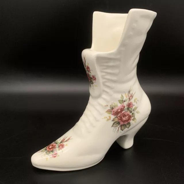 Collectible VB ATHENA Floral Ceramic Victorian High Boot Shoe Vase Planter