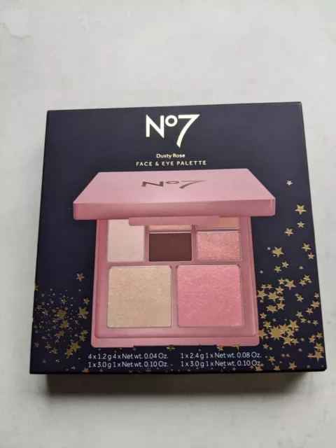 New No7 Face & Eye Palette Dusty Rose Eyeshadows, Highlighter, Blusher & Brush