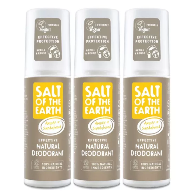 Salt Of the Earth Ambre Et Santal Spray Déodorant 100ml (Paquet De 3)