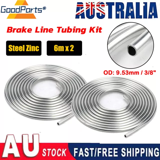 2x 6m 3/8" 9.5mm Bundy Tube Brake Pipe Fuel Transmission Line Zinc Coated Steel