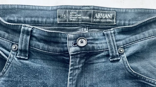 Armani  Blue Style J15 Slim Fit Straight Tight Leg Zip Fly Jeans 36
