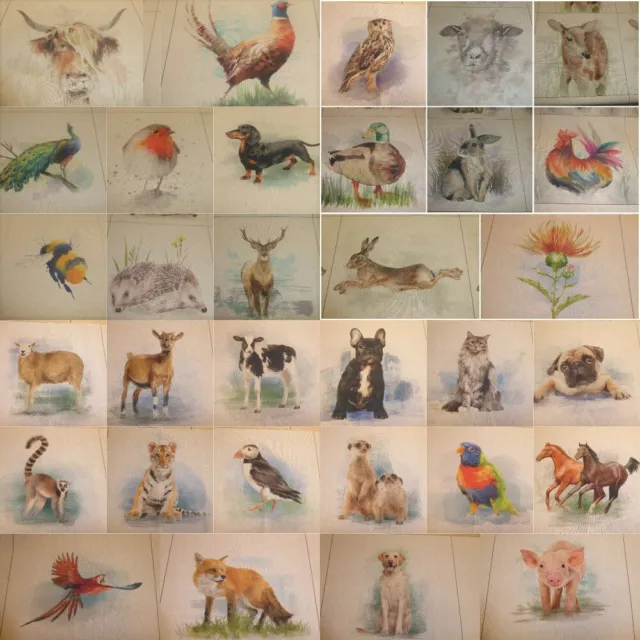 CUSHION PANELS Linen Look Cotton Fabric in 44 COUNTRY & EXOTIC ANIMAL DESIGNS