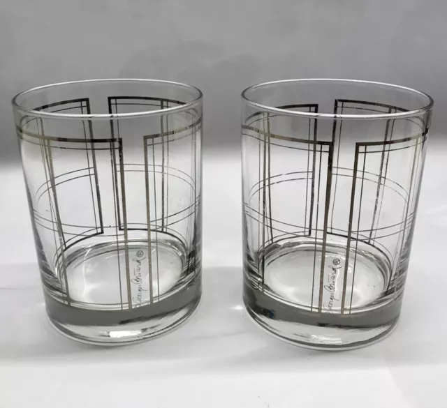 Mid Century Georges Briard Window Pain Gold Square Old Fashioned Rock Glasses, 2