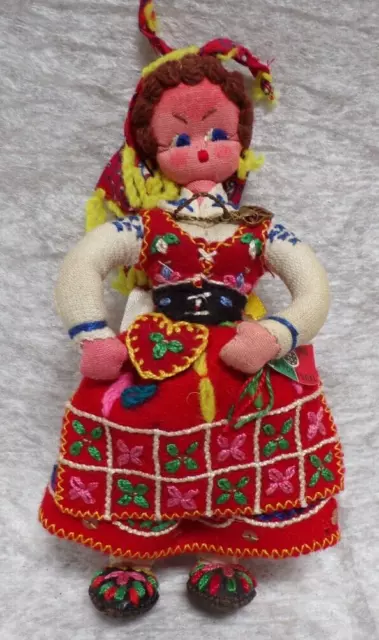 Vintage Hand Made In Portugal Toy Women Girl Doll 6" Tall In Traditional Clothes