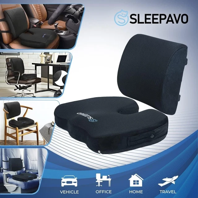 Plixio Memory Foam Seat Cushion and Lumbar Back Support Pillow for Office or Car