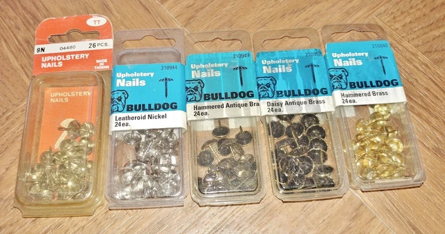 118 Upholstery Nails 5 Boxes - Hammered Brass Antique Leatheroid Daisy