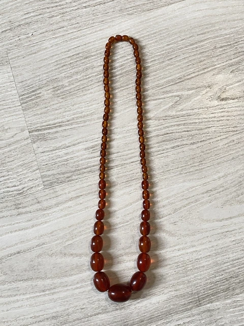 Collier Vintage En Bakélite Perles Ambre - Bijou Rétro - Occasion