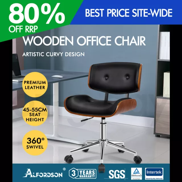 ALFORDSON Wooden Office Chair Computer Chairs Executive Seat Leather Black