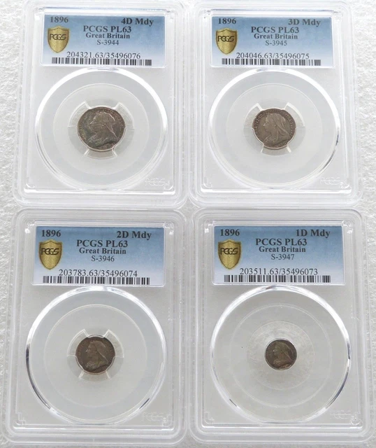 1896 Great Britain Victoria Veiled Head Maundy Silver 4 Coin Set PCGS PL63