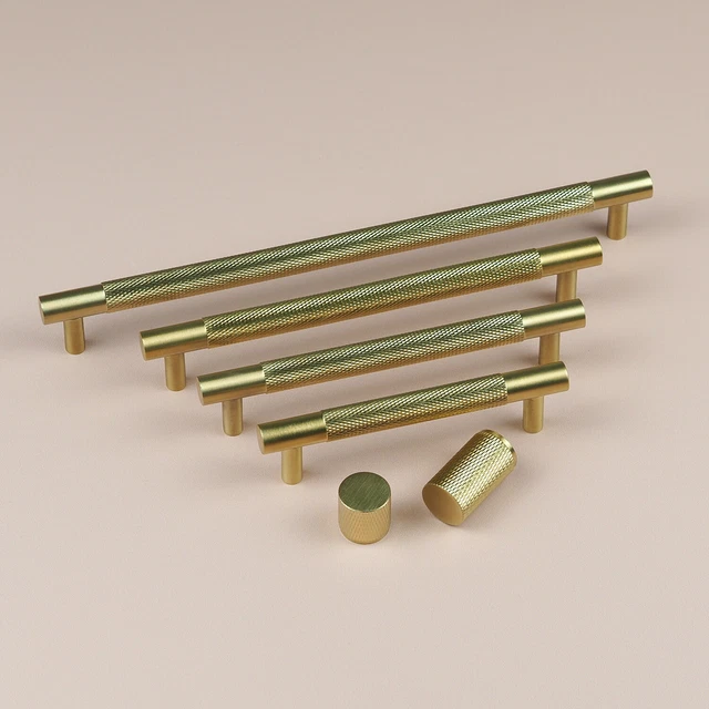 Solid Brass Cupboard Handles Knurled Knob Satin Gold Furniture Drawer Cabinet