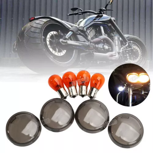 4X Smoke Lens Turn Signal Indicator With Bulb for Harley Davidson Sportster Dyna