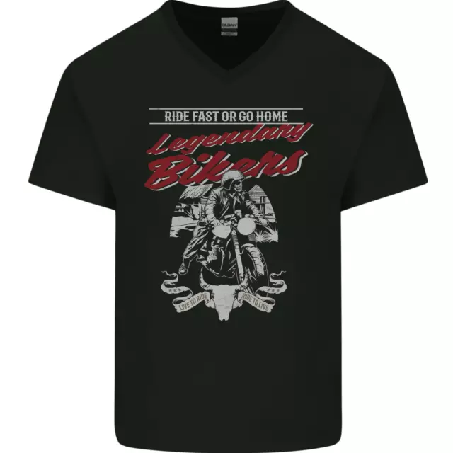 Legendary Motociclisti Teschio Moto Uomo Scollo A V Cotone T-Shirt