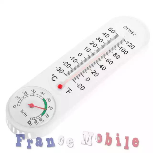 Thermomètre avec Hygrometre en Plastique Interieur Exterieur Maison Jardin Blanc