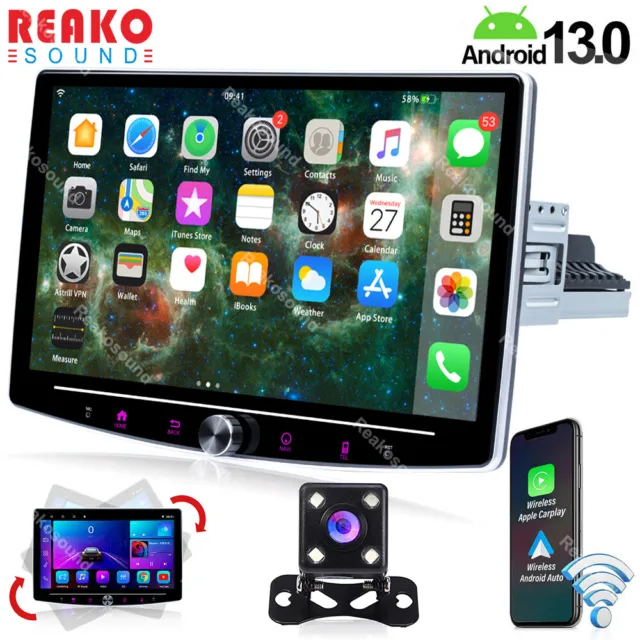 10.1" Car Stereo Rotatable Play Radio Android 13 Carplay 1 Din GPS BT With Cam