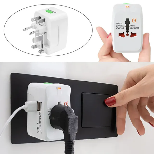 Universal Travel Power Adapter Use in World Wide Plug Charger UK EU AU US 2 USB