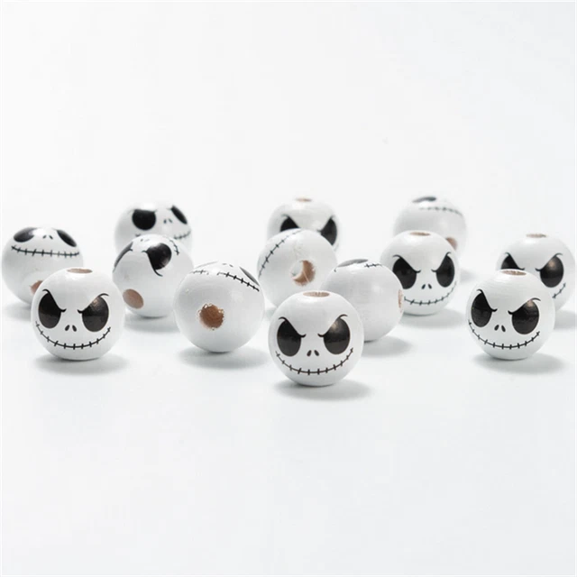 20XHalloween Holzschädel Grimasse Runde Perle Schmuckherstellung Hanfseil Quaste 3
