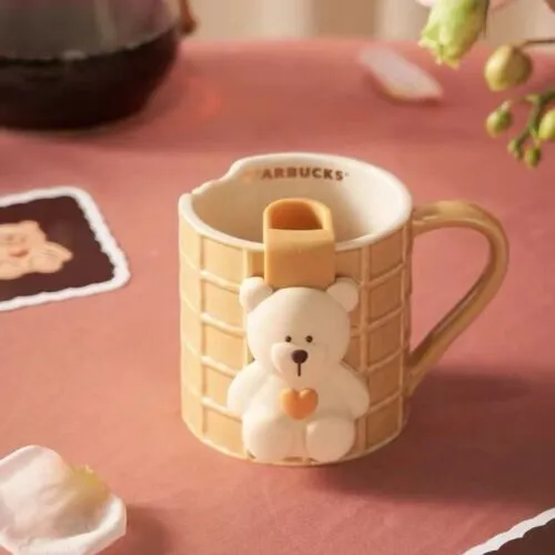 New 2023 Valentine China Starbucks Waffle Shaped Ceramic Mug With Tea Strainer