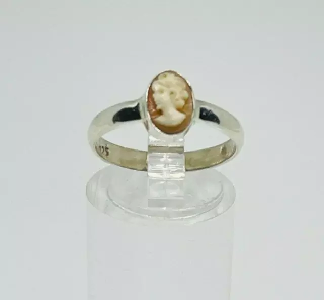 Gorgeous Vintage Real Carved Shell Oval Cameo Ring 925 Silver Size O~O1/2 #16644