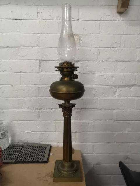 Lámpara de aceite de columna corinto quemador latón grande 1900 pinzas antiguas no2 dúplex