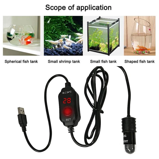 Mini acuario para tanque de peces calentador USB caña térmica termostato sumergible K5 X9I3