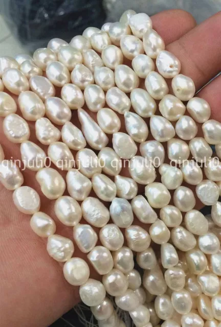 Natural 8-9mm Baroque White Freshwater Real Pearl Gems Loose Beads 14"JL183